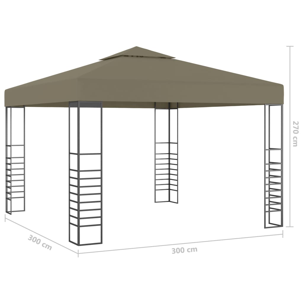 Pavilion de grădină cu șiruri de lumini LED, gri taupe 3x3m