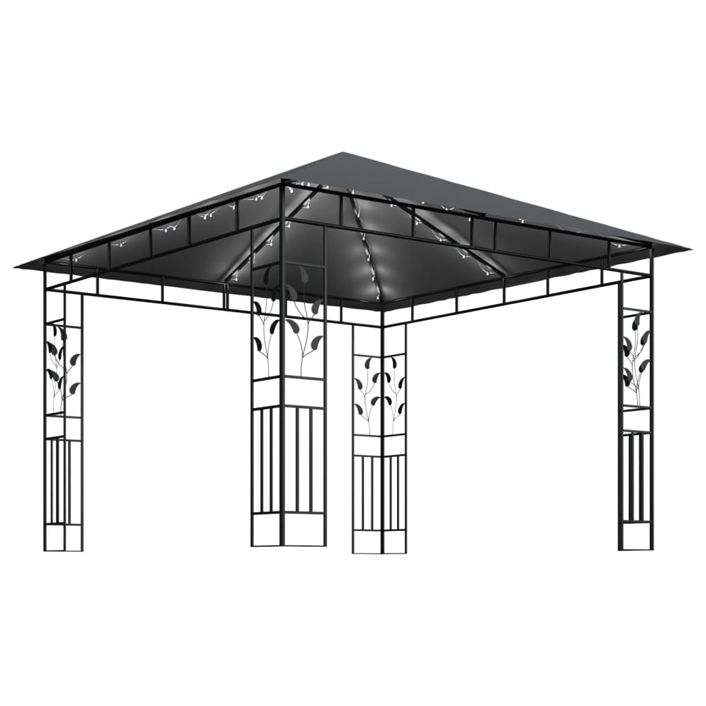 Pavilion cu plasă anti-țânțari&lumini LED, antracit, 3x3x2,73 m