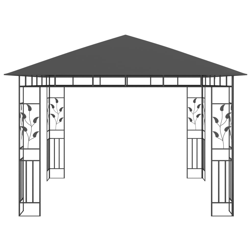 Pavilion cu plasă anti-țânțari&lumini LED, antracit, 3x3x2,73 m