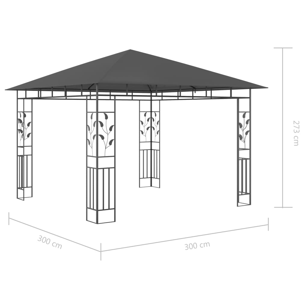 Pavilion cu plasă anti-țânțari&lumini LED, antracit, 3x3x2,73 m