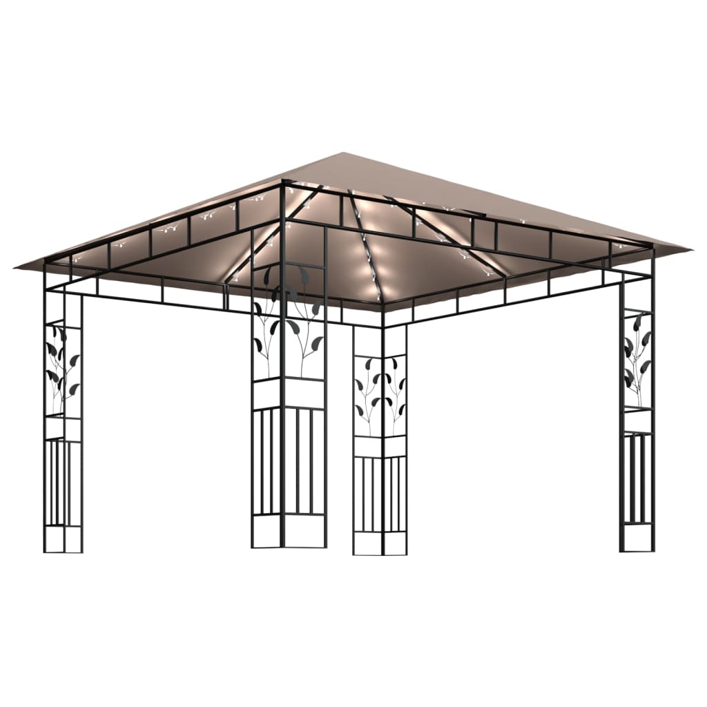 Pavilion cu plasă anti-țânțari&lumini LED,gri taupe, 3x3x2,73 m