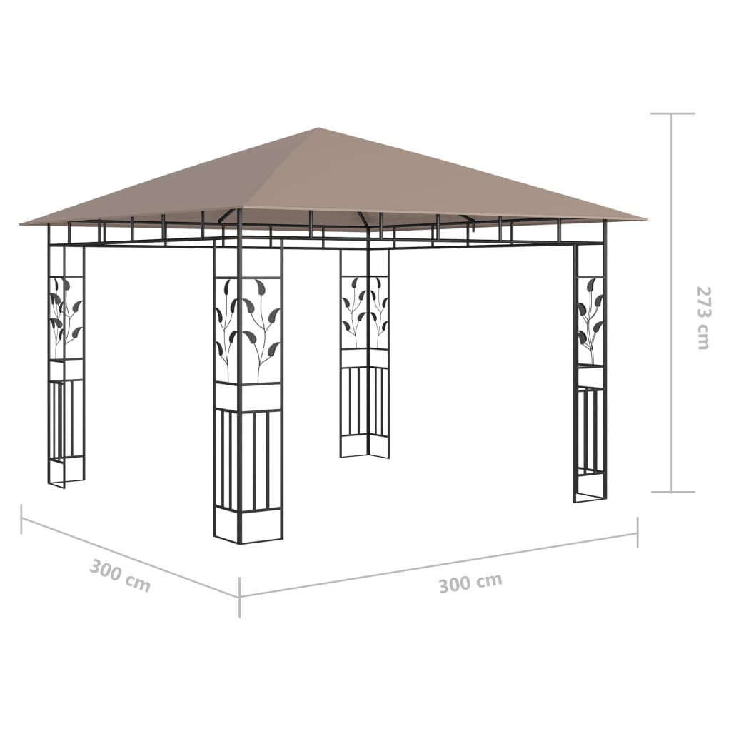 Pavilion cu plasă anti-țânțari&lumini LED,gri taupe, 3x3x2,73 m