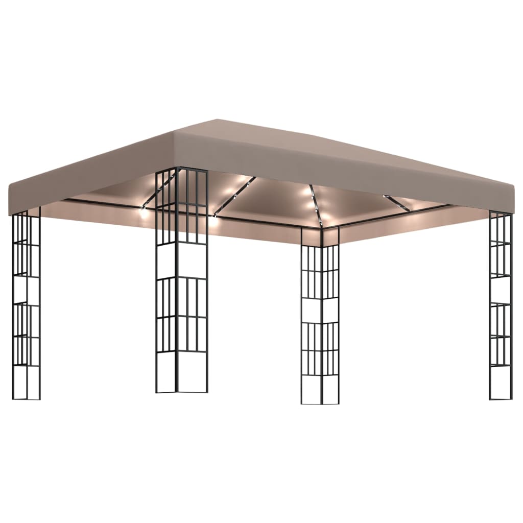 Pavilion cu șiruri de lumini LED, gri taupe, 4x3 m