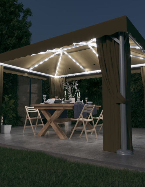 Загрузите изображение в средство просмотра галереи, Pavilion cu perdea &amp; șir de lumini LED, gri taupe, 4x3 m
