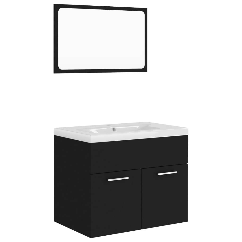 Set mobilier de baie, negru, lemn prelucrat