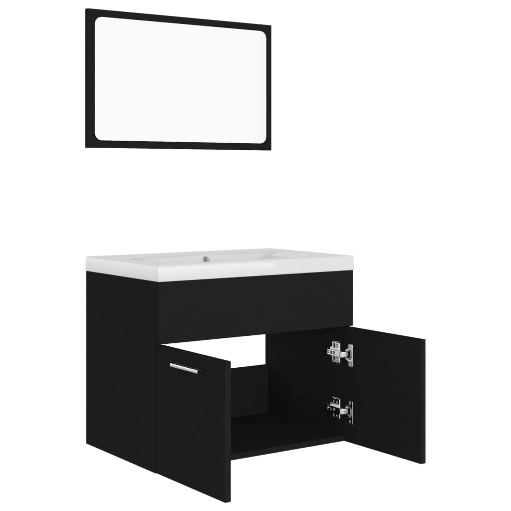 Set mobilier de baie, negru, lemn prelucrat