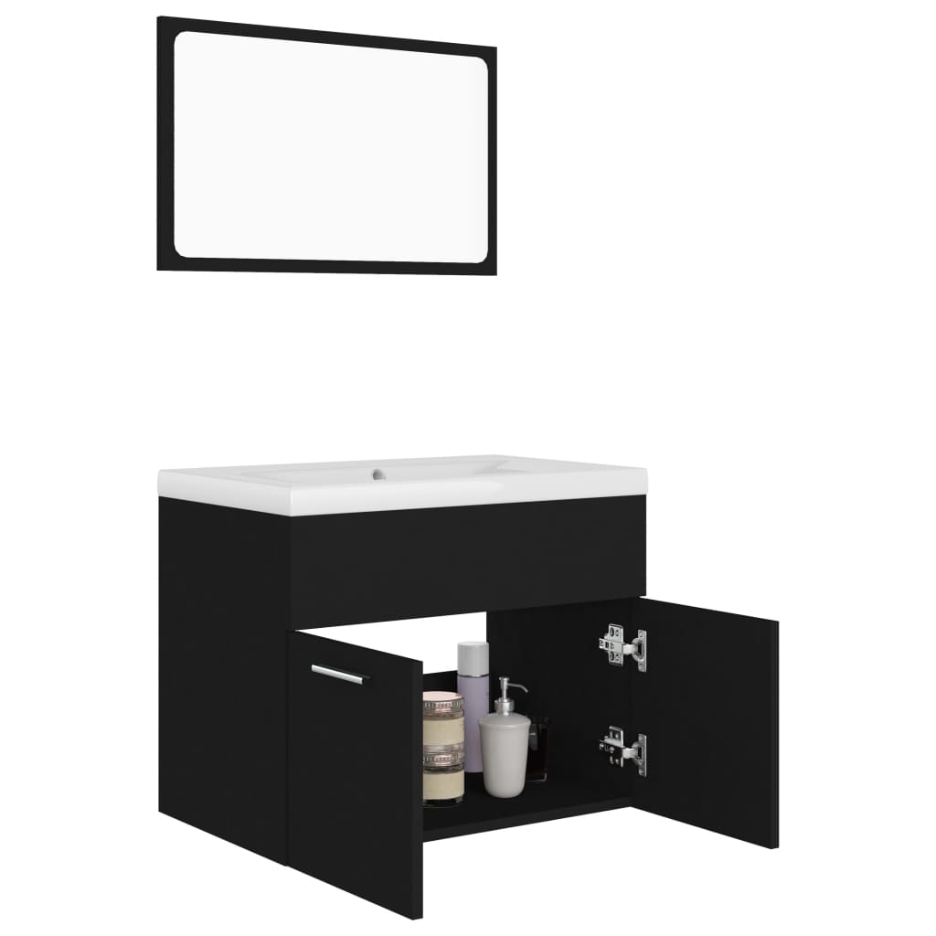 Set mobilier de baie, negru, lemn prelucrat