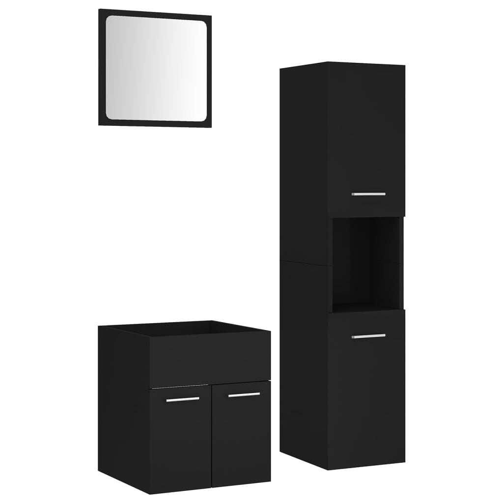 Set mobilier de baie, negru, lemn prelucrat