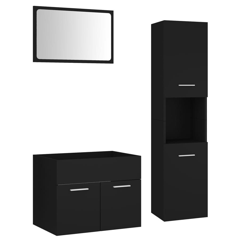 Set mobilier de baie, negru, lemn prelucrat