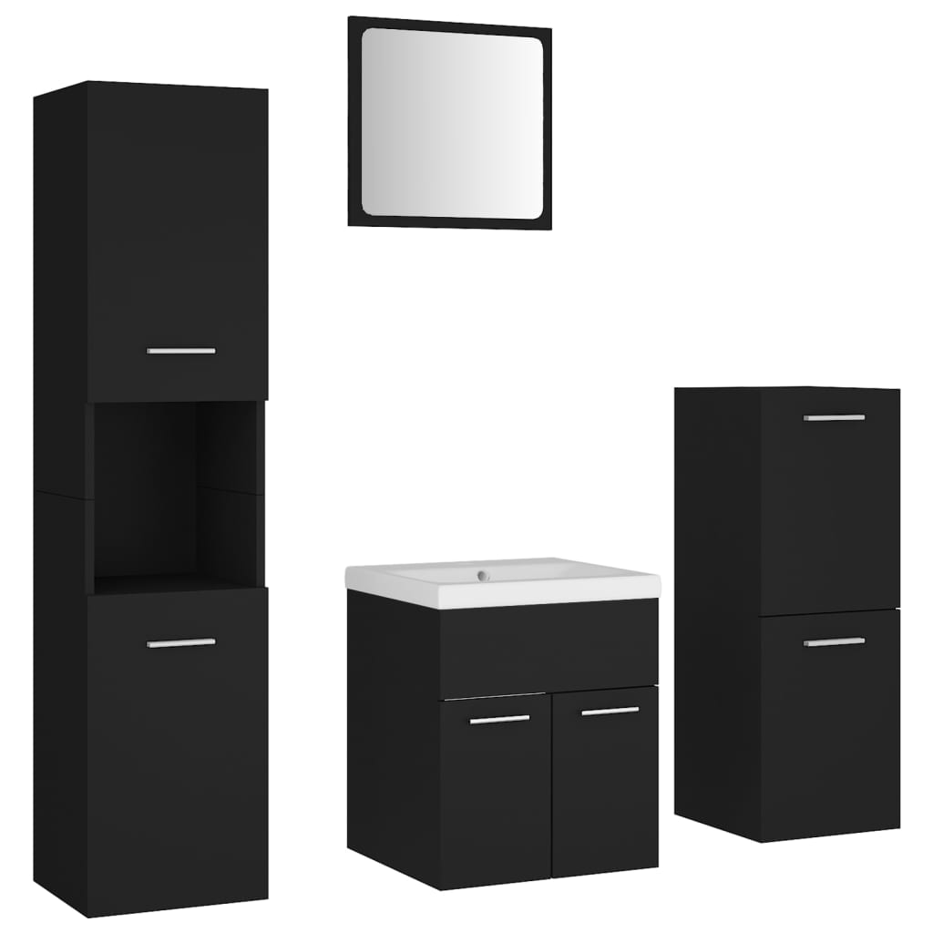 Set mobilier de baie, negru, lemn prelucrat