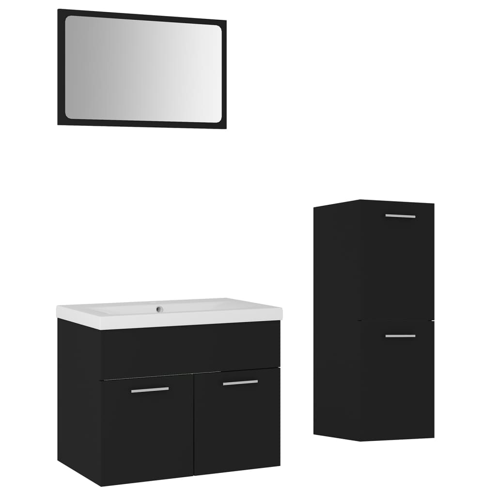 Set mobilier de baie, negru, lemn prelucrat