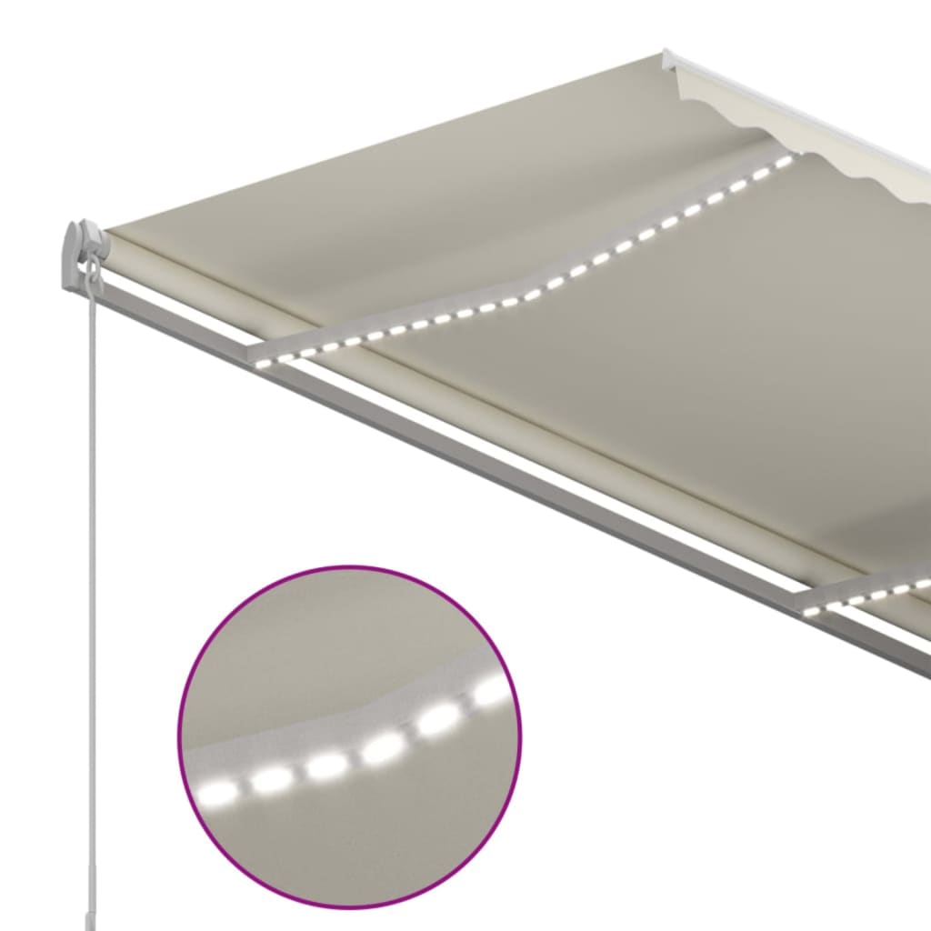 Copertină retractabilă manual cu LED, crem, 350x250 cm