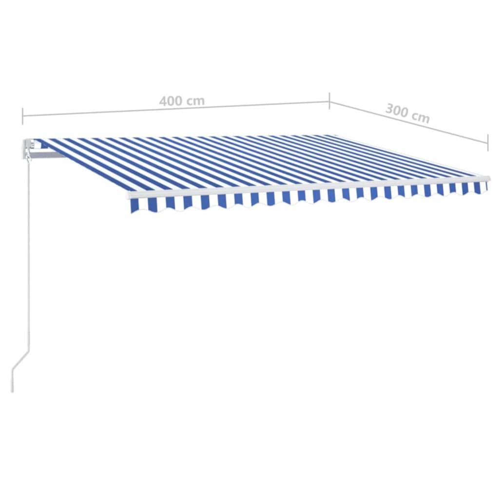 Copertină retractabilă manual LED, albastru și alb, 400x300 cm