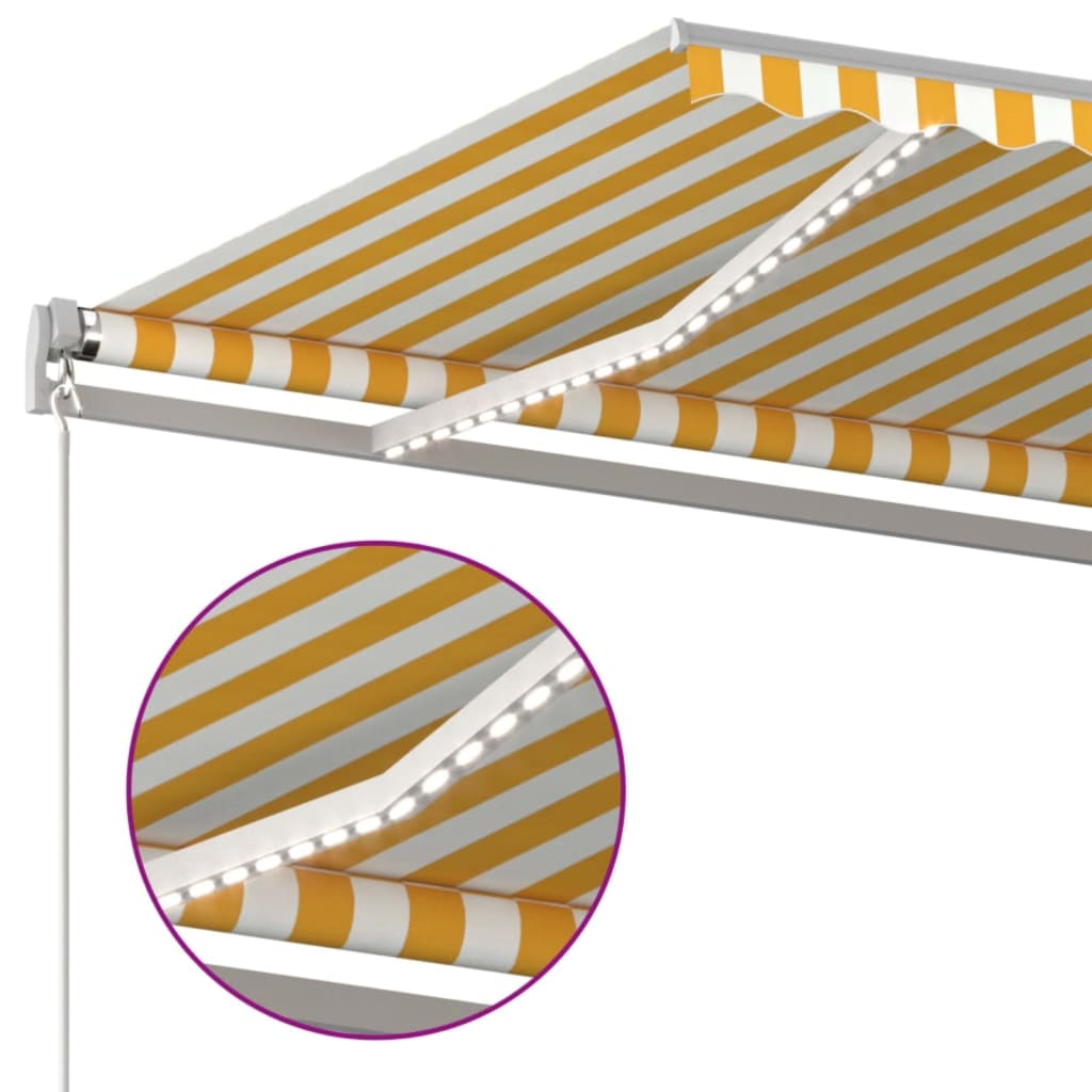 Copertină retractabilă manual cu LED, galben & alb, 400x300 cm