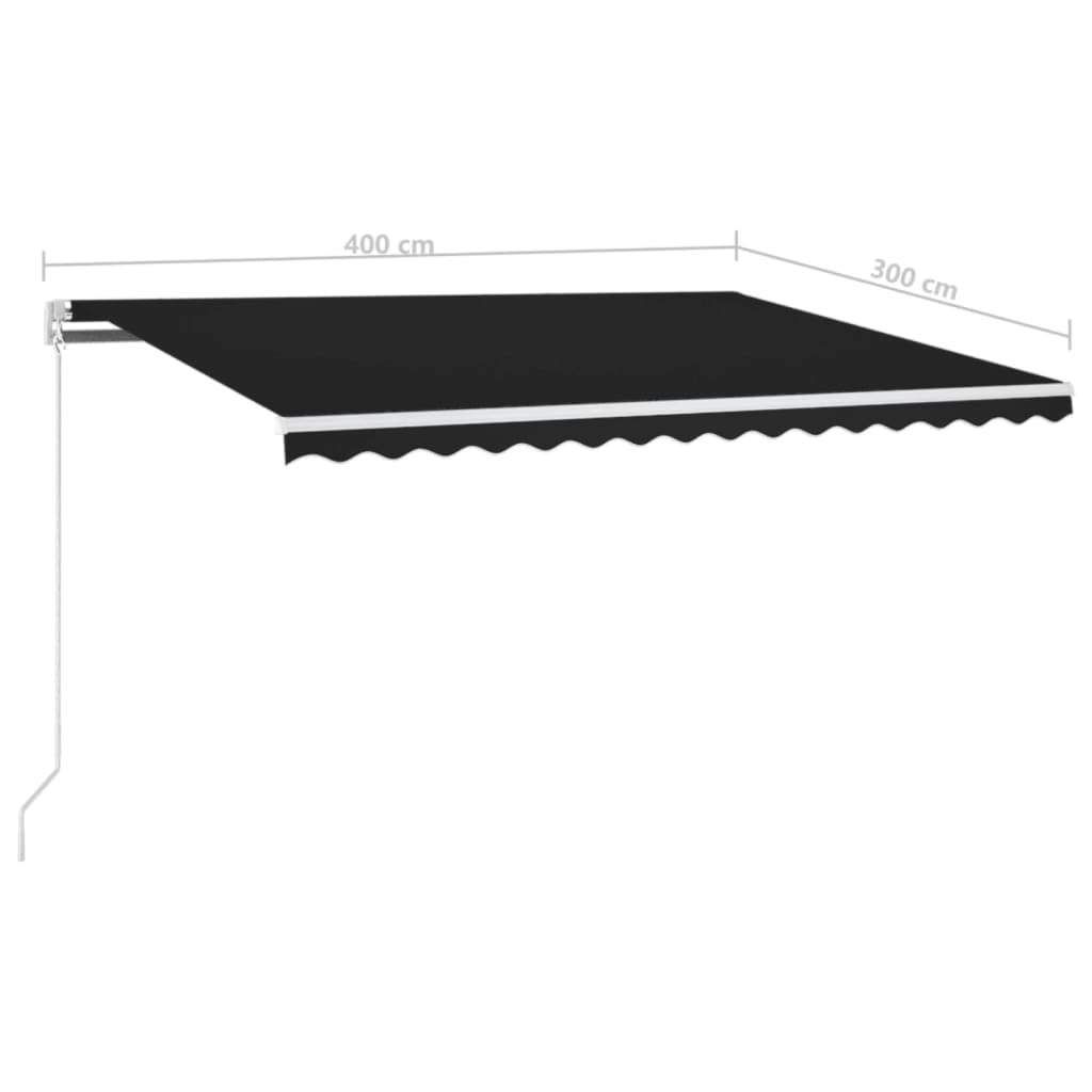 Copertină retractabilă manual cu LED, antracit, 400x300 cm