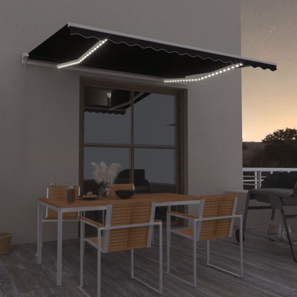 Copertină retractabilă manual cu LED, antracit, 400x300 cm