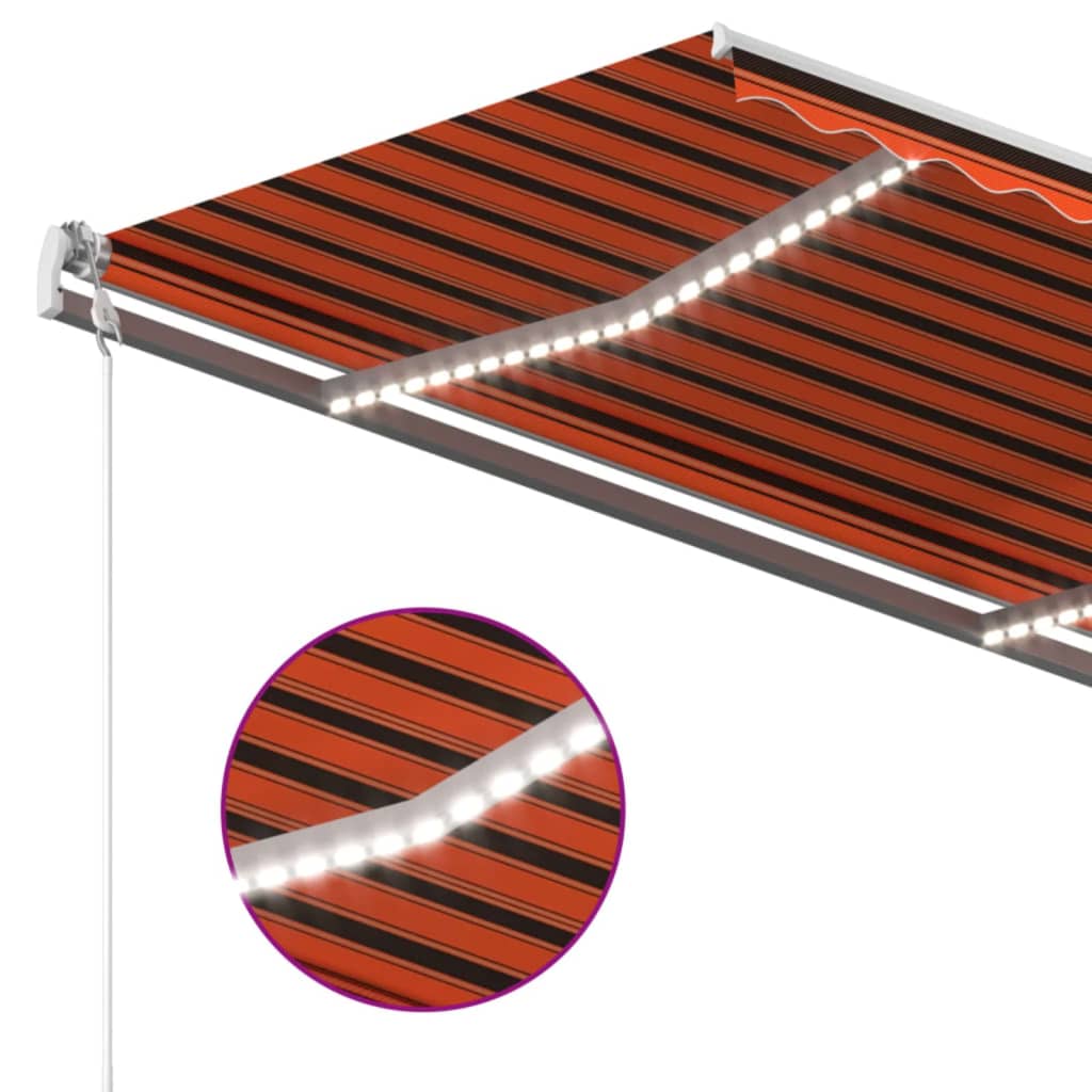 Copertină automată senzor vânt/LED, portocaliu/maro, 450x300 cm