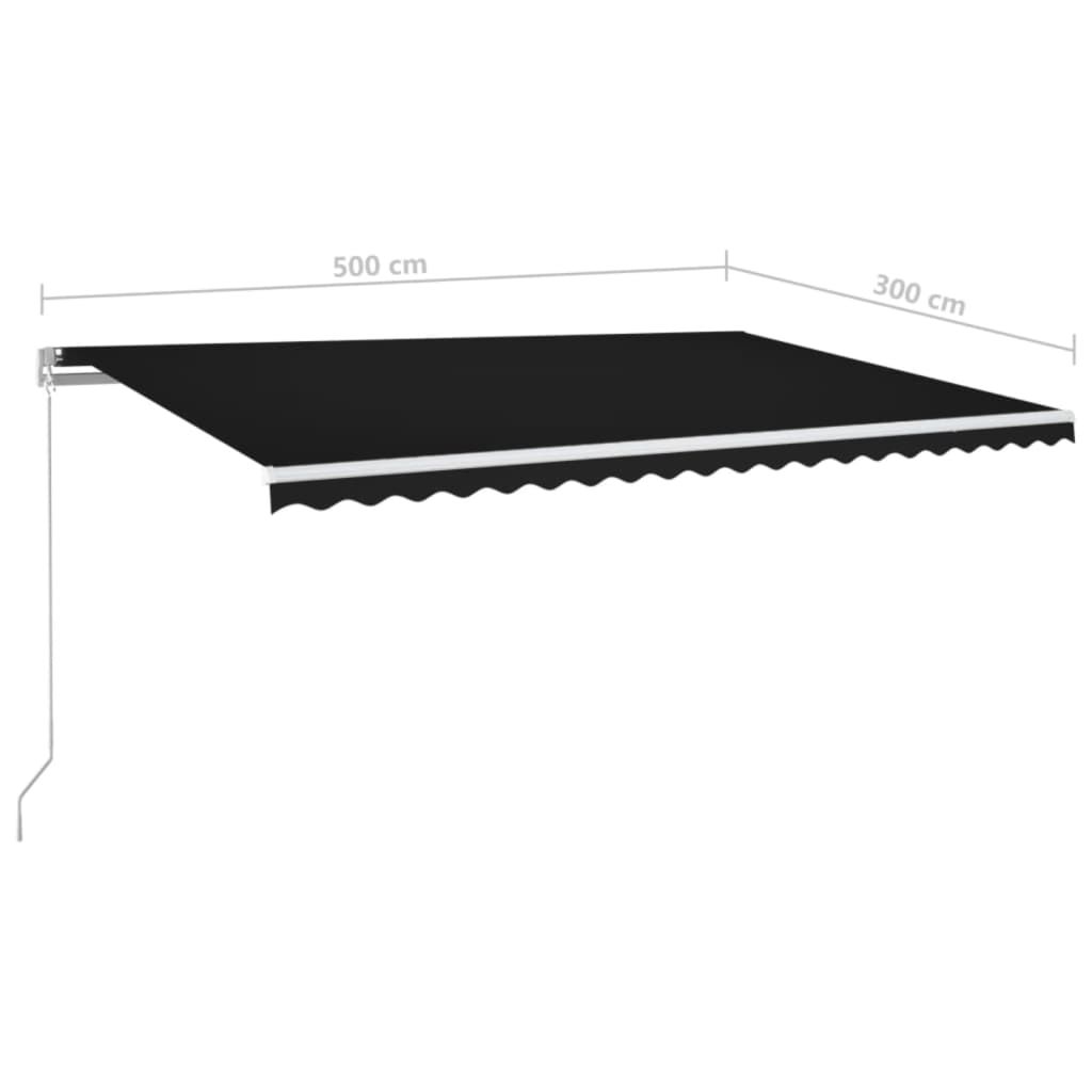 Copertină retractabilă manual cu LED, antracit, 500x300 cm