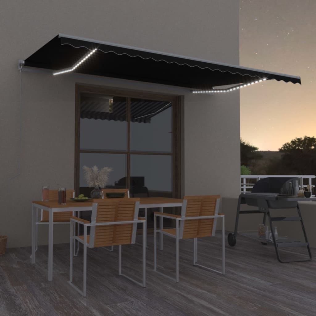 Copertină retractabilă manual cu LED, antracit, 500x300 cm