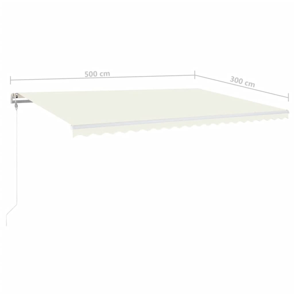 Copertină automată cu senzor vânt & LED, crem, 500x300 cm