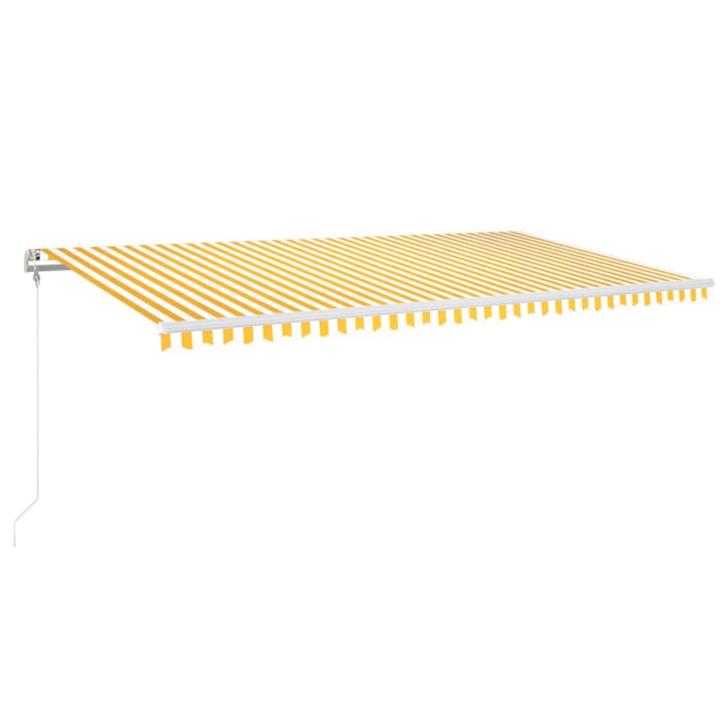 Copertină automată cu senzor vânt & LED, galben&alb, 600x300 cm