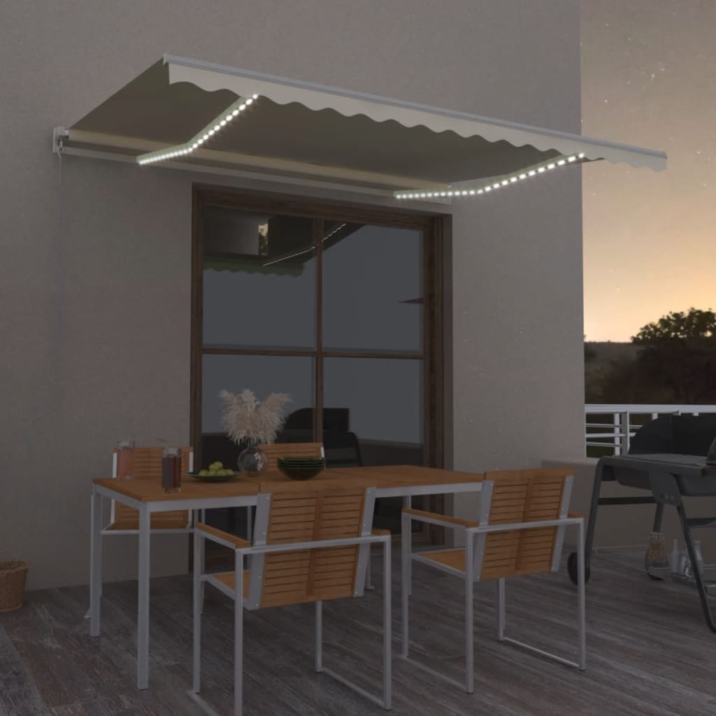 Copertină retractabilă manual cu LED, crem, 450x350 cm