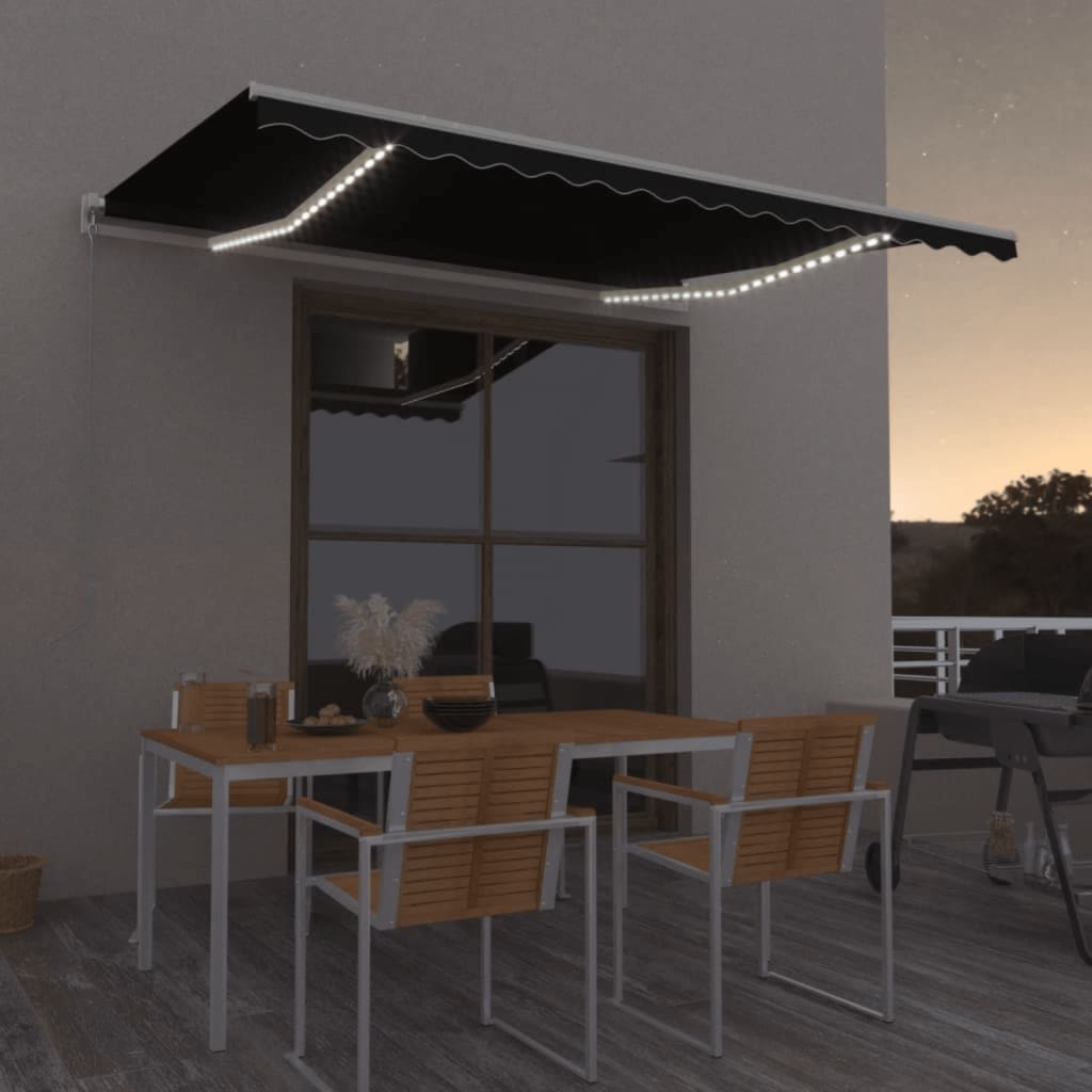 Copertină retractabilă manual cu LED, antracit, 450x350 cm