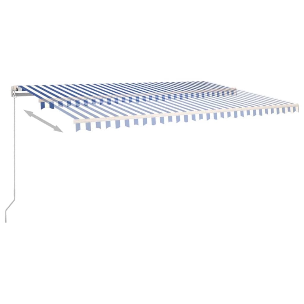 Copertină retractabilă manual cu LED, albastru&alb, 500x350 cm