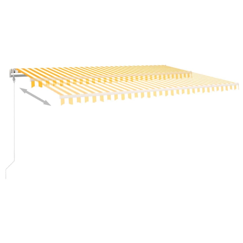 Copertină automată cu LED & senzor vânt, galben&alb, 500x350 cm