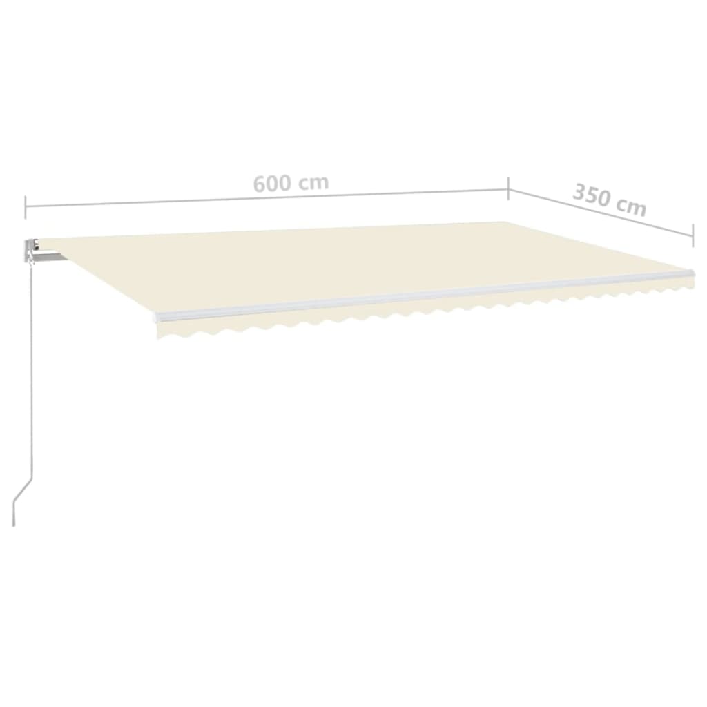 Copertină retractabilă manual cu LED, crem, 600x350 cm