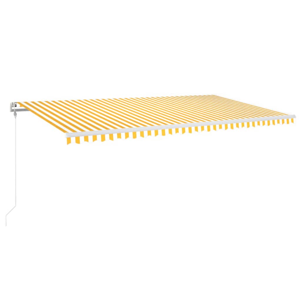 Copertină automată cu senzor vânt & LED, galben&alb, 600x350 cm