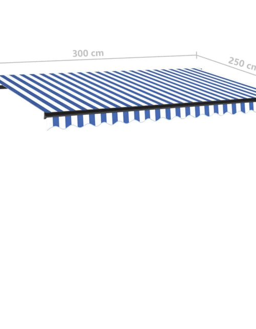 Încărcați imaginea în vizualizatorul Galerie, Copertină cu senzor vânt &amp; LED, albastru și alb, 300x250 cm
