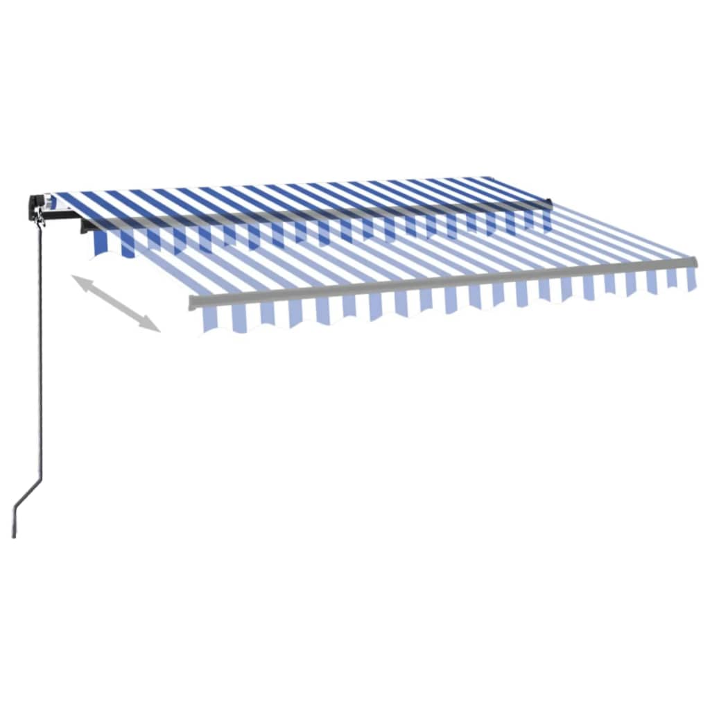 Copertină retractabilă manual LED, albastru și alb, 350x250 cm