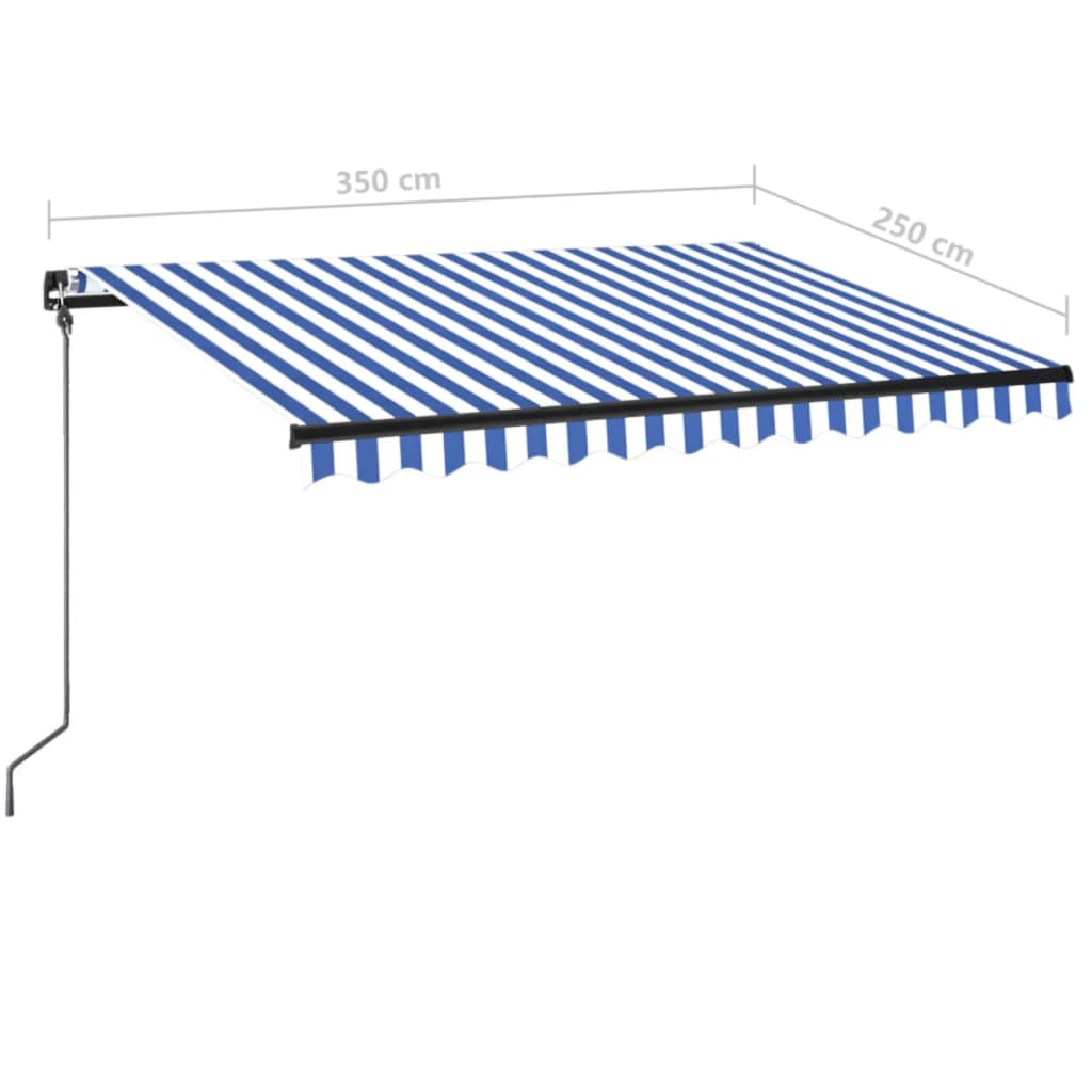 Copertină retractabilă manual LED, albastru și alb, 350x250 cm