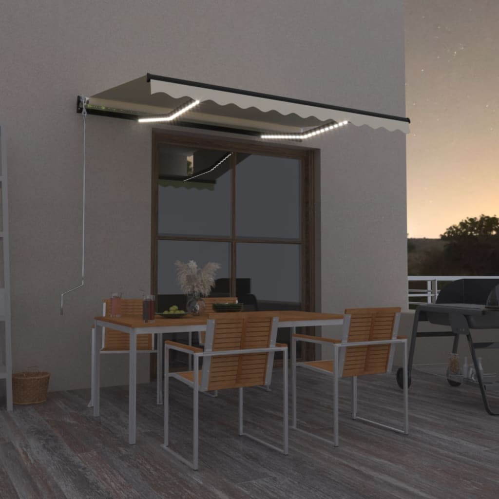 Copertină retractabilă manual cu LED, galben și alb, 350x250 cm