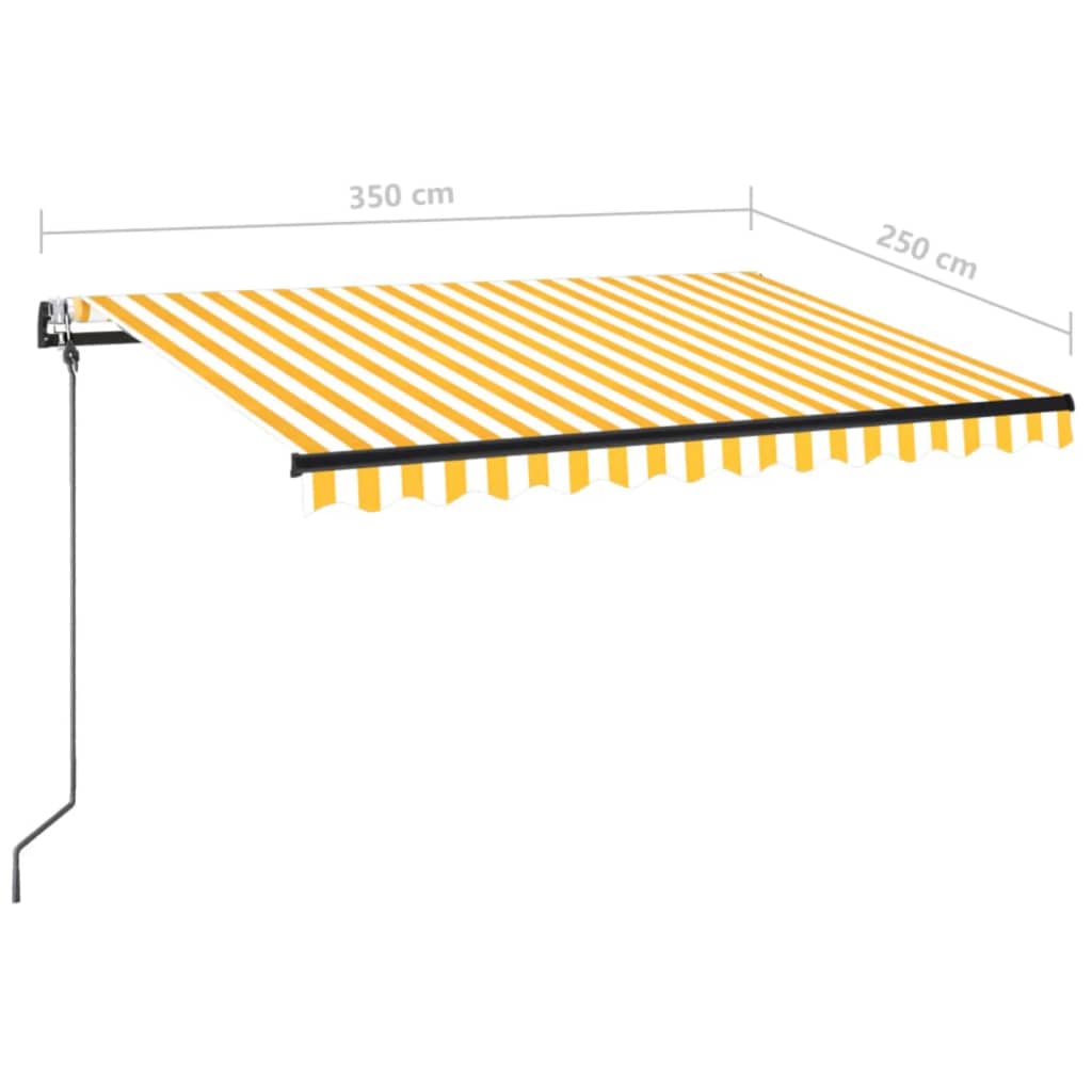 Copertină automată cu senzor vânt&LED, galben/alb, 350x250 cm