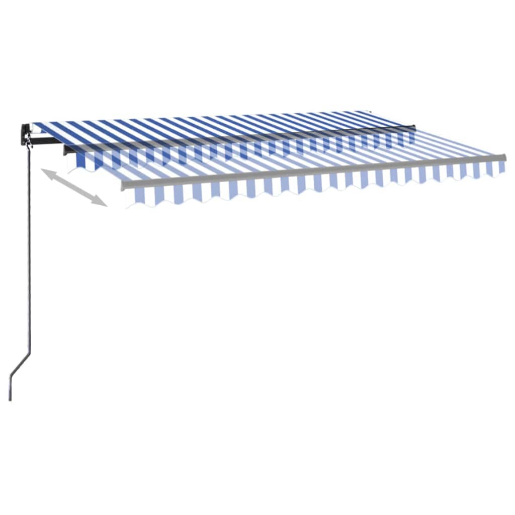 Copertină retractabilă manual cu LED, albastru&alb, 400x300 cm