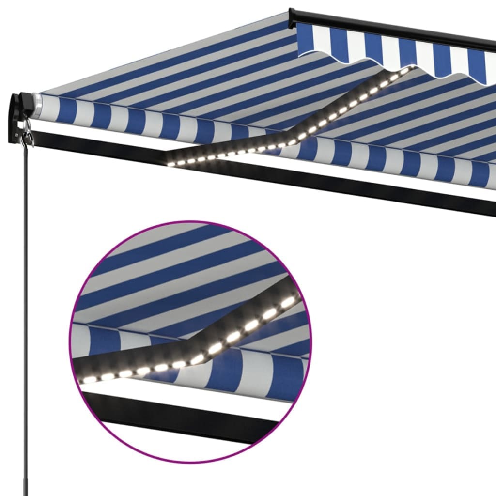 Copertină retractabilă manual cu LED, albastru&alb, 400x300 cm