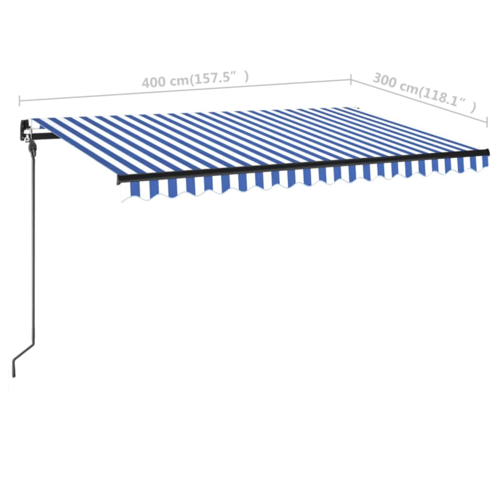 Copertină retractabilă manual cu LED, albastru&alb, 400x300 cm