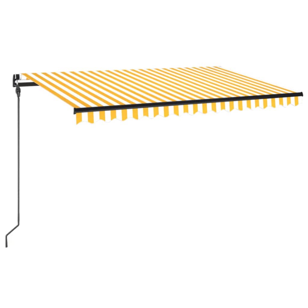 Copertină retractabilă manual, galben și alb, 450x300 cm