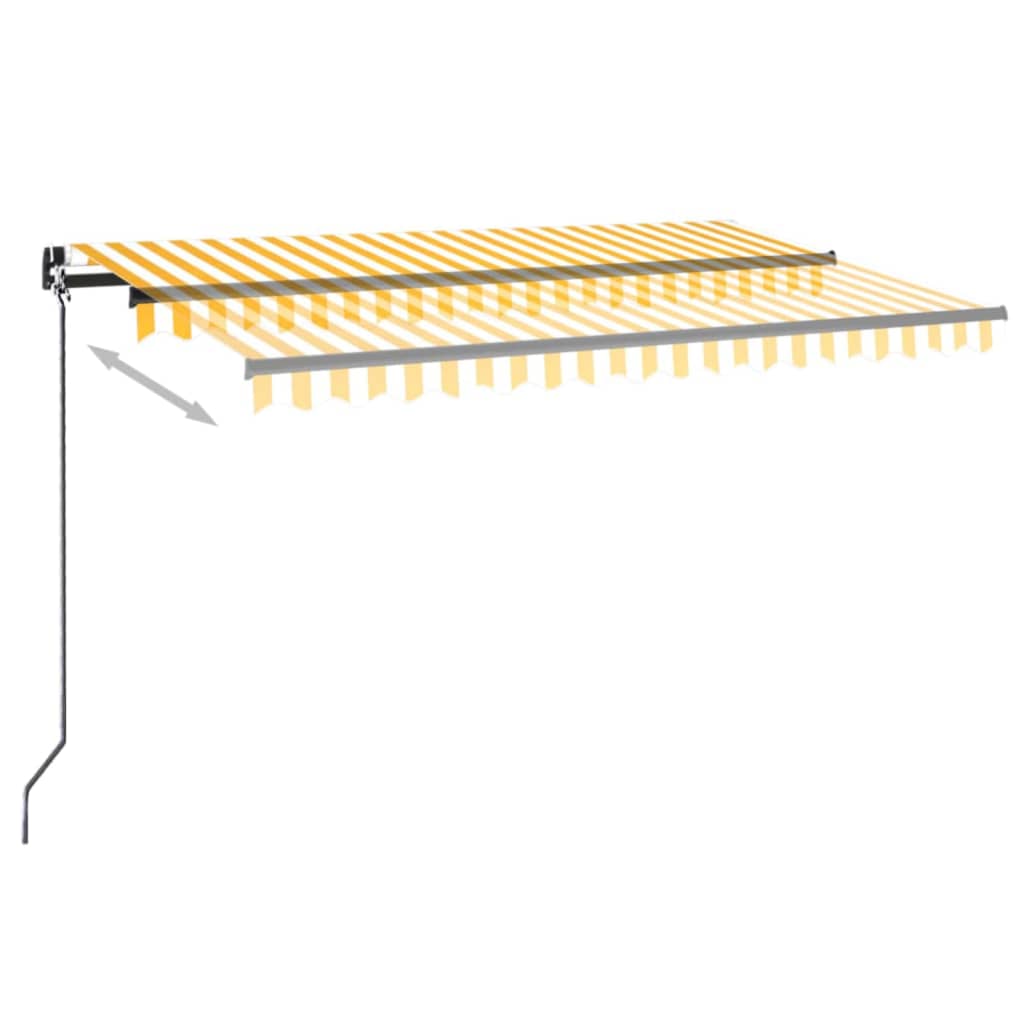 Copertină retractabilă manual, galben și alb, 450x300 cm