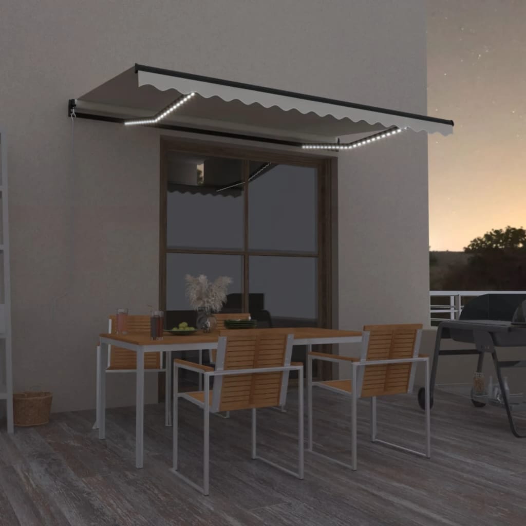 Copertină retractabilă manual cu LED, crem, 450x300 cm