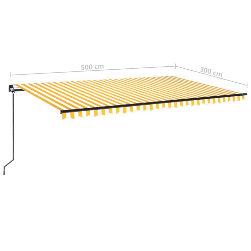 Copertină retractabilă manual cu LED, galben și alb, 500x300 cm