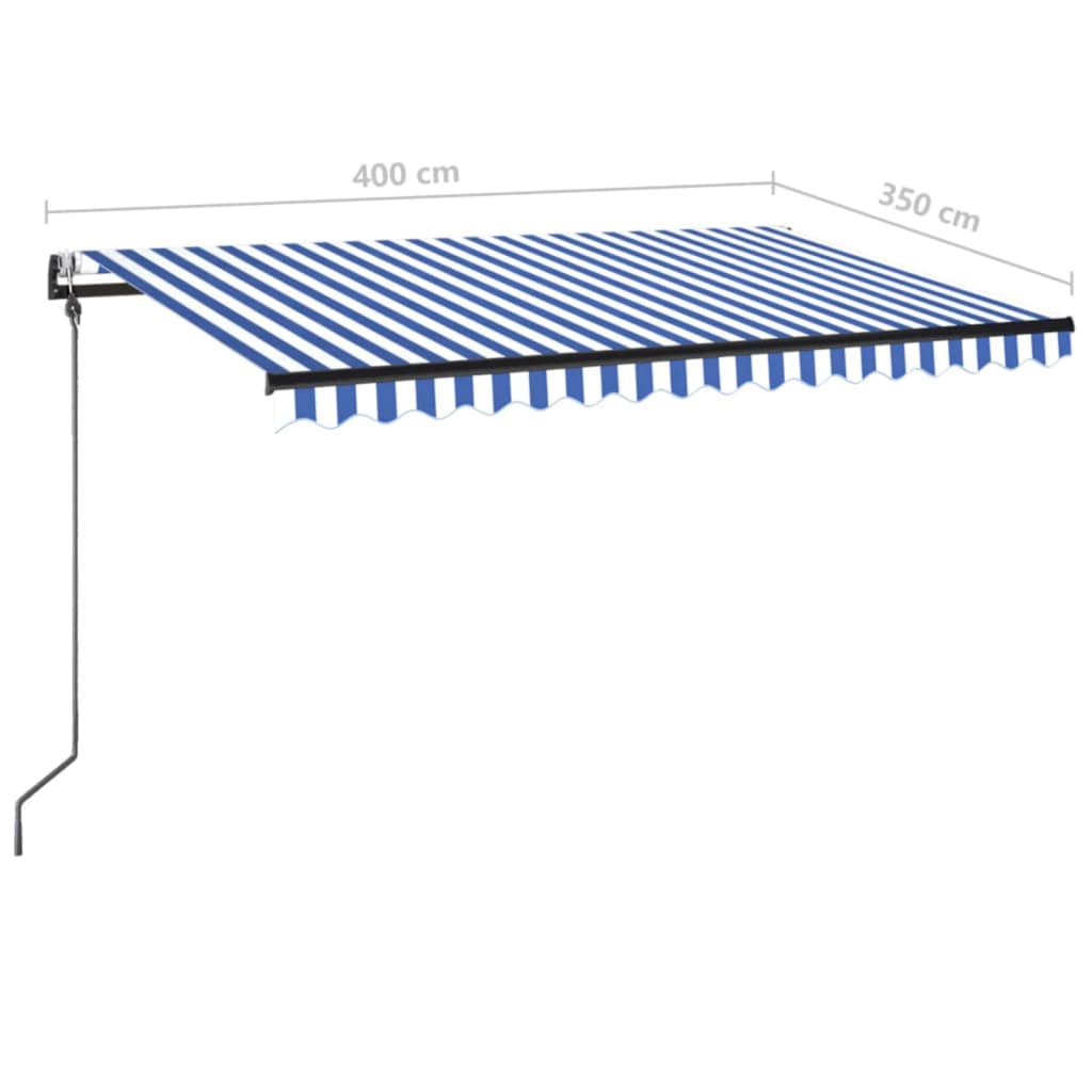 Copertină retractabilă automat, albastru și alb, 400x350 cm