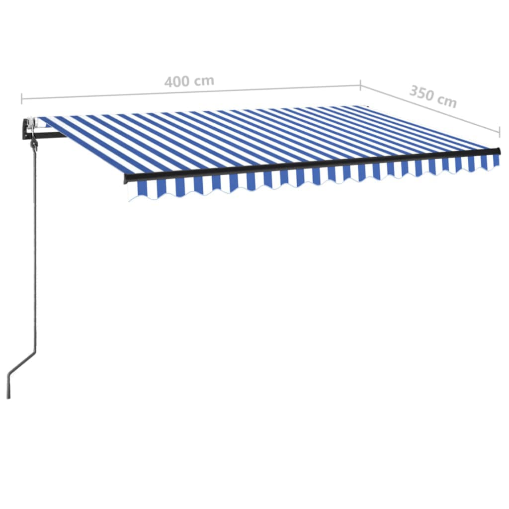 Copertină automată cu senzor vânt&LED, albastru/alb, 400x350 cm