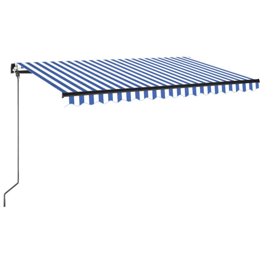 Copertină retractabilă manual, albastru și alb, 450x350 cm