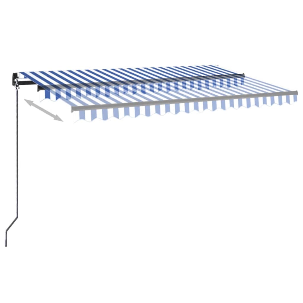 Copertină retractabilă manual, albastru și alb, 450x350 cm