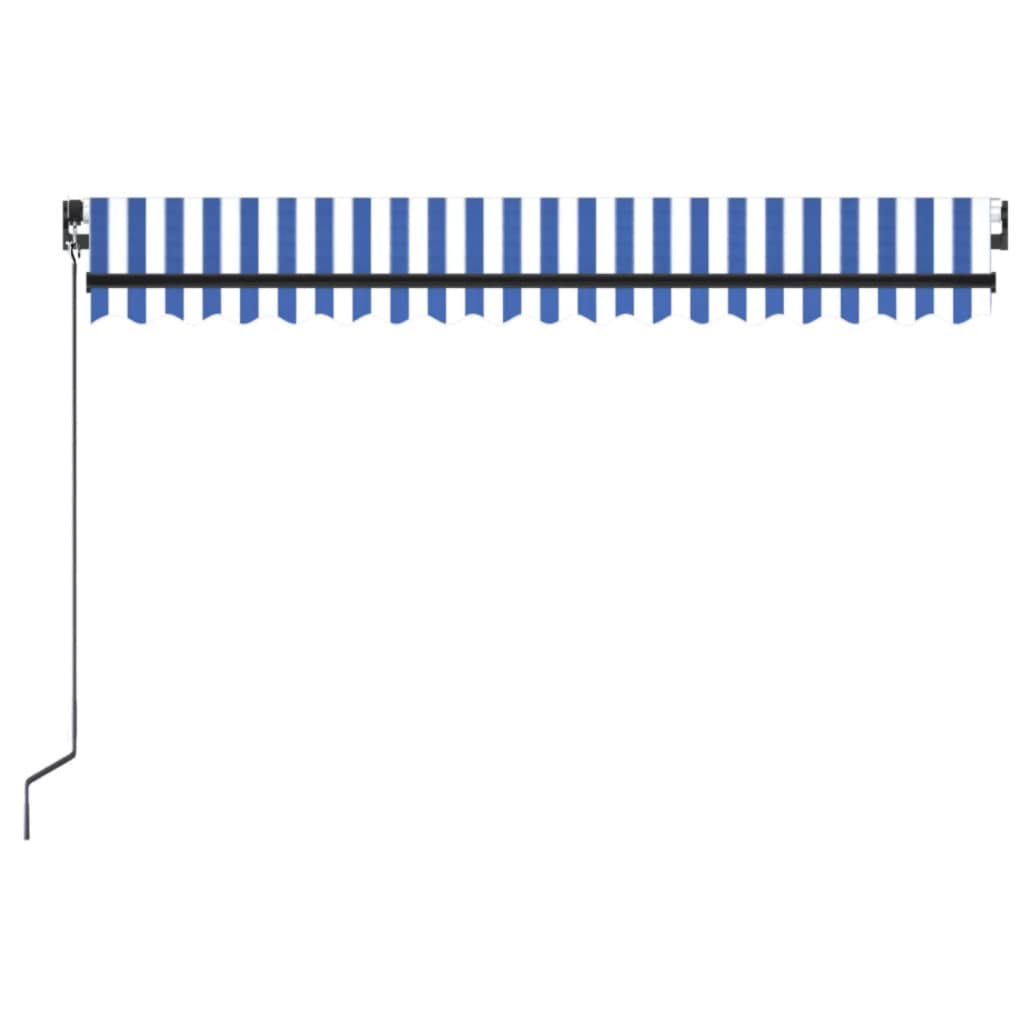 Copertină retractabilă manual, albastru și alb, 450x350 cm