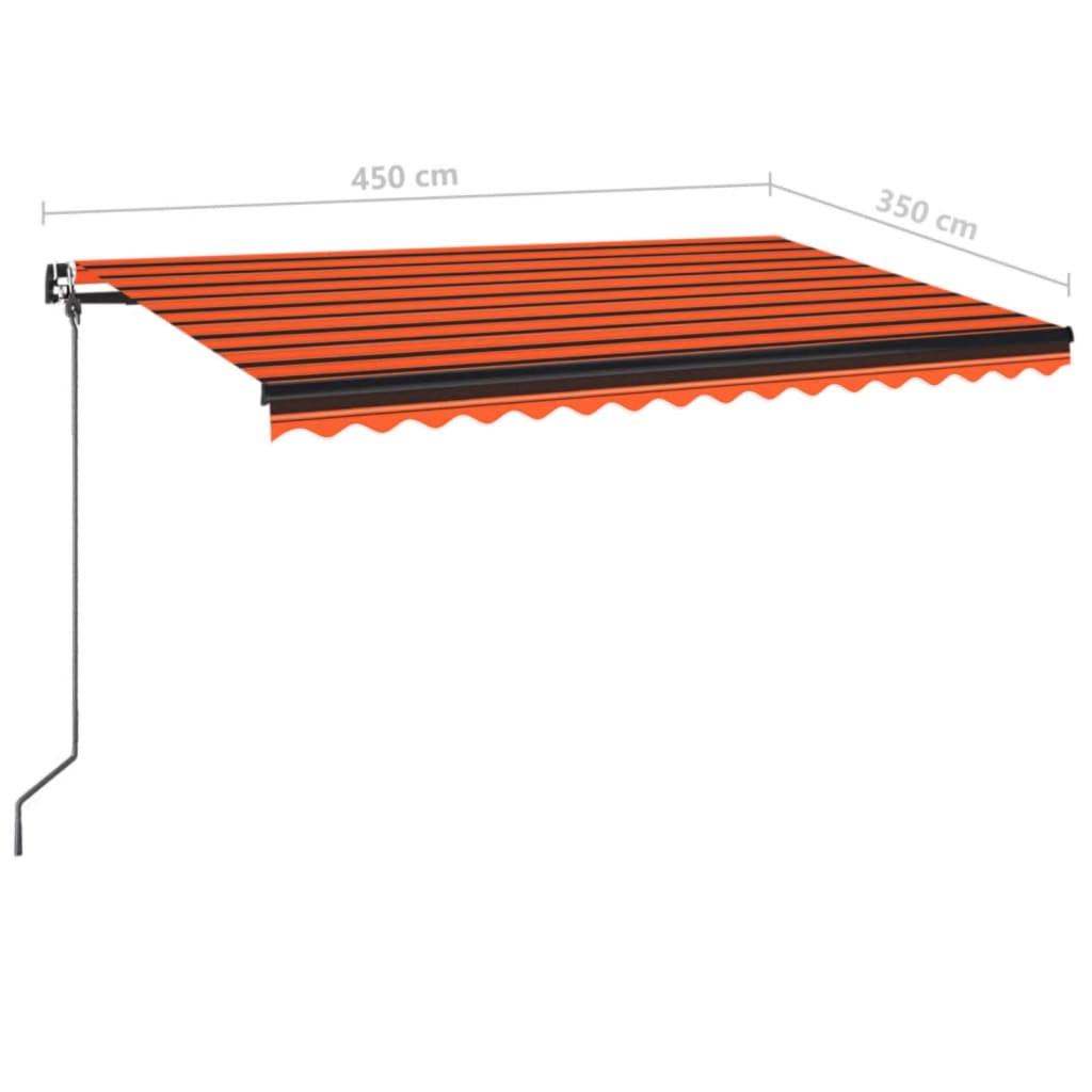 Copertină retractabilă manual, LED, portocaliu/ maro 450x350 cm