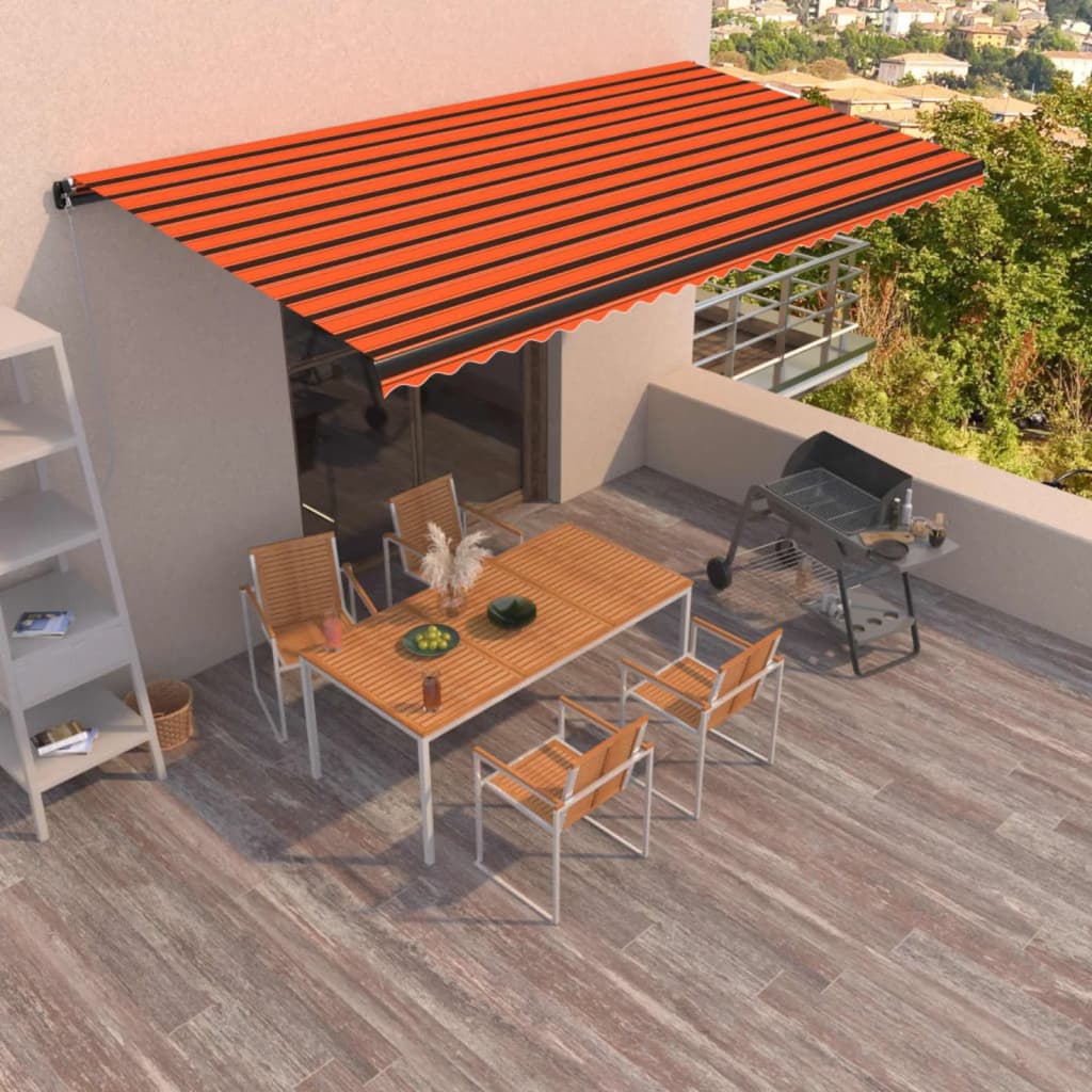 Copertină retractabilă manual, portocaliu și maro, 600x350 cm